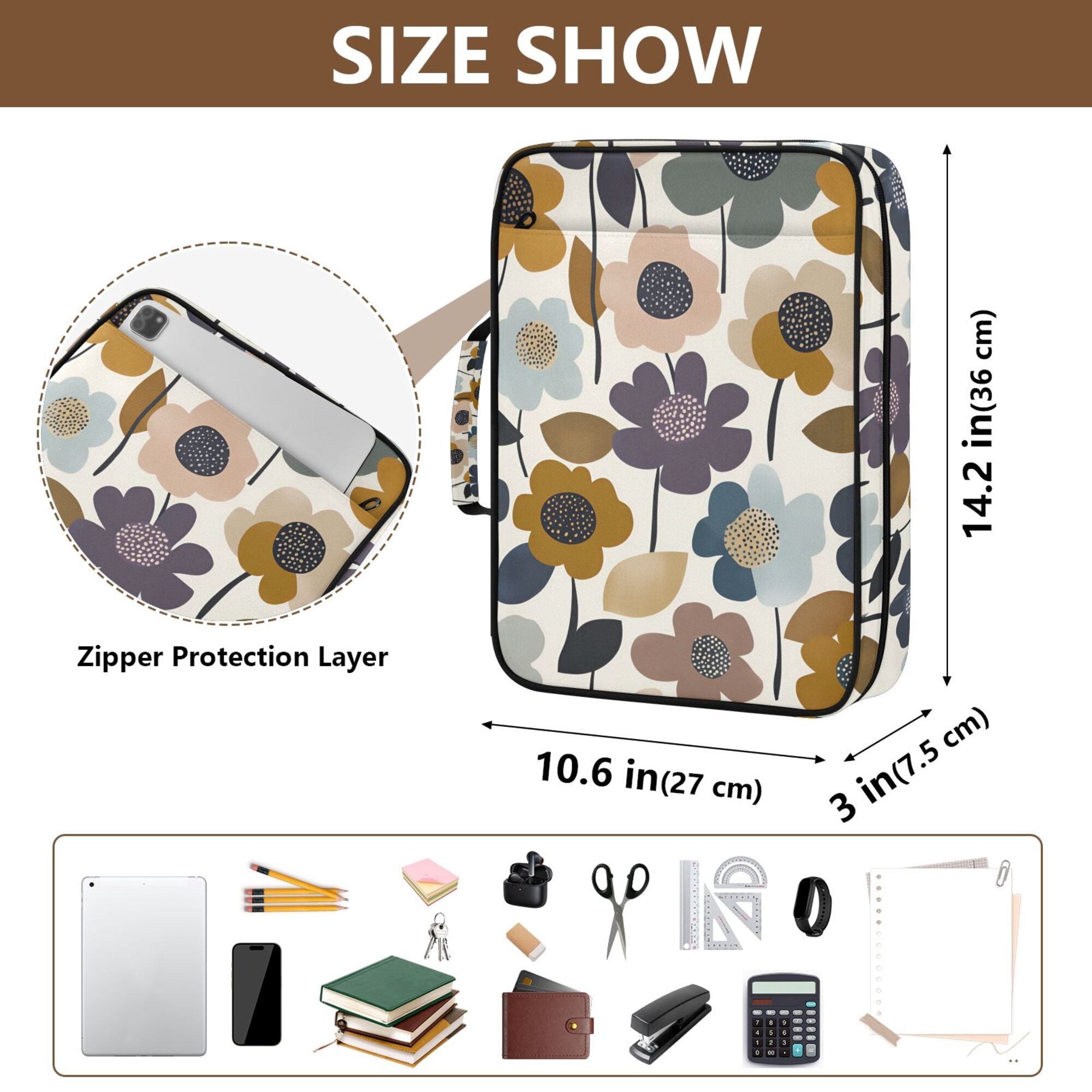 FORMRS Accordion File Folder A4 Size 7-Pocket Expanding Document Organizer Bag with 3 Ring Binder, Colorful Floral