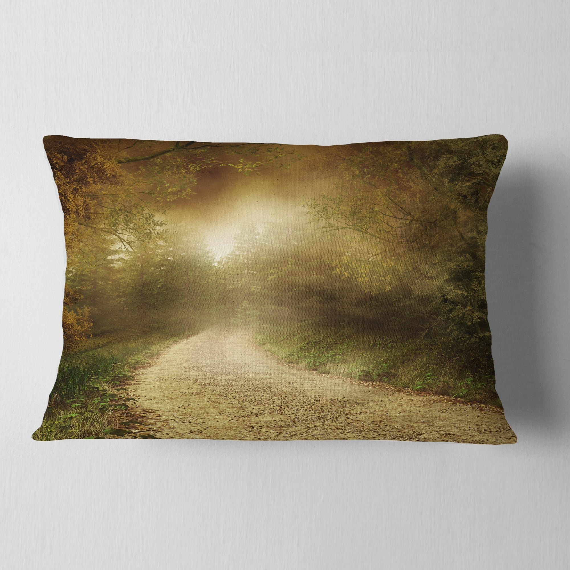 Designart Country Road Through Fall Scenery - Landscape Photography Throw Pillow - 12x20