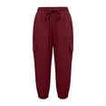 thumbnail image 5 of DHFJKG Capris For Women Cargo Pants With Multi Pockets Casual Drawstring Loose Fit Solid Color Pants Activewear Stylish Trousers, 5 of 5