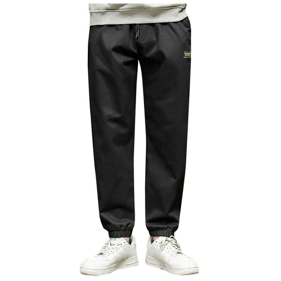 Ernkv Casual Pants for Men Elastic Waist Solid Color Comfy Lounge Casual Fashion Fall Spring Trousers Soft Loose Daily Full Length Pants with Pocket Black XXL