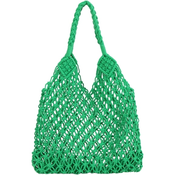 Kukuzhu Beach Bags for Women, Summer Mesh Beach Tote Bag Hand Woven Beach Bag Weaving Hollow Shoulder Bag Handbag