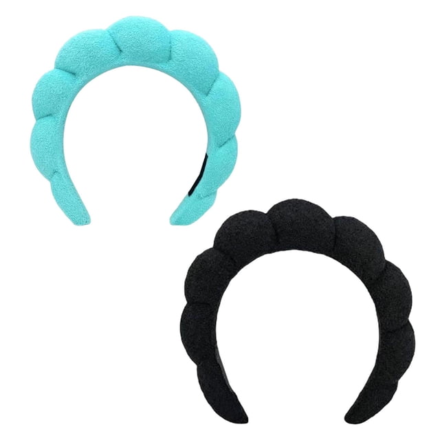 Diadema de Esponja Accesorios para El Cabello Desmaquillado Lavado de Cara 2x Verde negro BLESIY Diademas de esponja de maquillaje