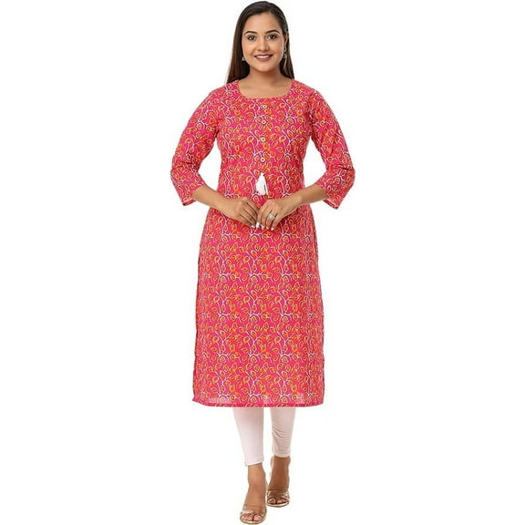 VIHAAN IMPEX Floral Printed Casual Pullover Knee Length Kurti for Women, Size L