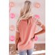 thumbnail image 1 of ABPHQTO Top rosa con mangas empalmadas y apliques de cuello redondo para mujer, 1 of 5