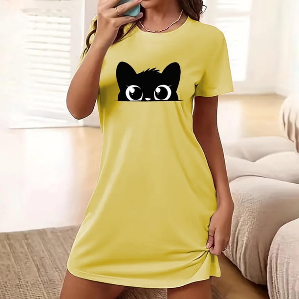 Camisón corto de talla grande para mujer, camisón de manga corta con estampado de pecho a la moda, camisón para mujer