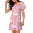 thumbnail image 2 of Sikiie Flamingo Print Women's Short-sleeved Nightdress, Round Neck Pullover Nightdress Pajamas Summer Home Wear, 2 of 6
