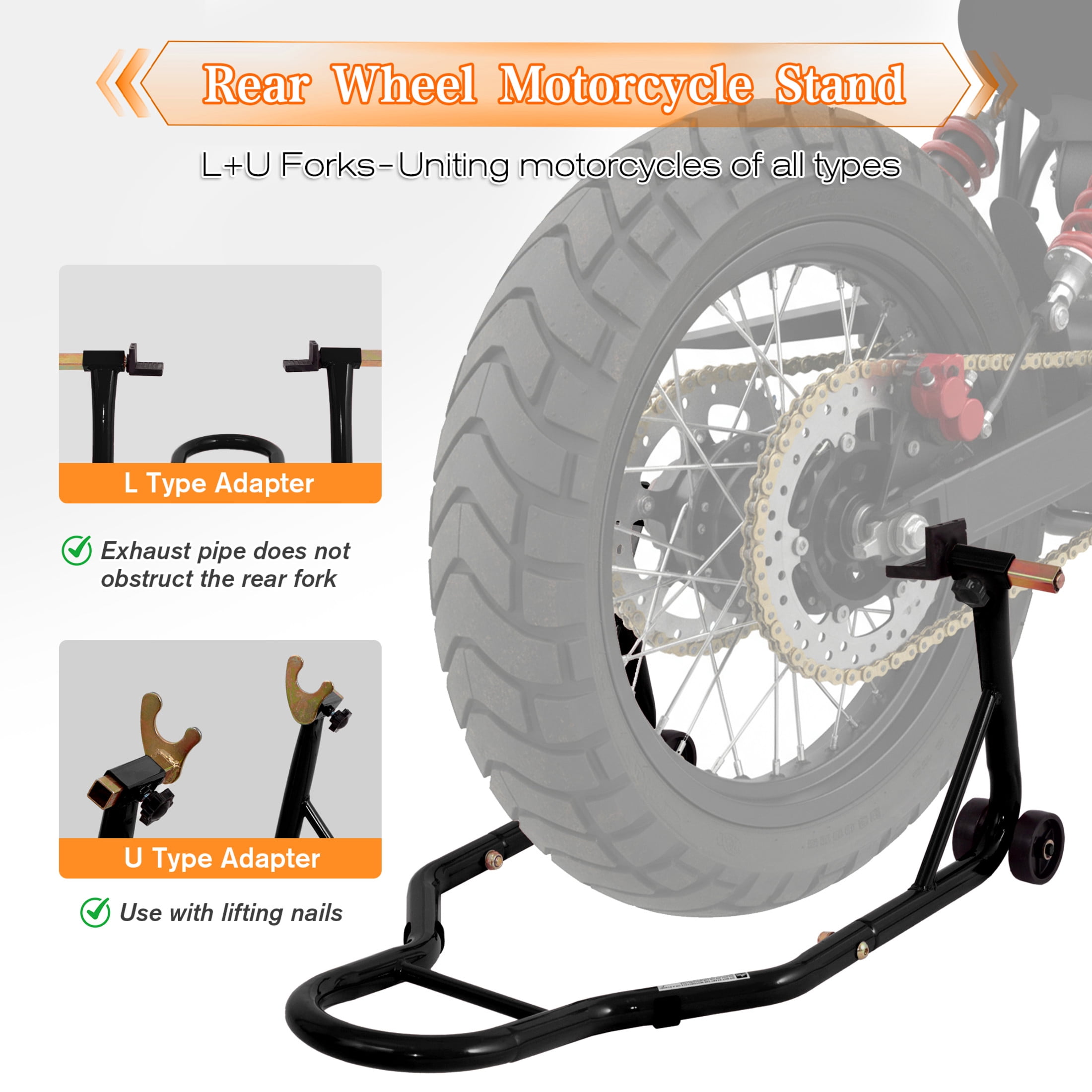 Noble House Universal Motorcycle Front and Rear Lift Stand, Heavy Duty Universal Wheel Paddock Stand, Black