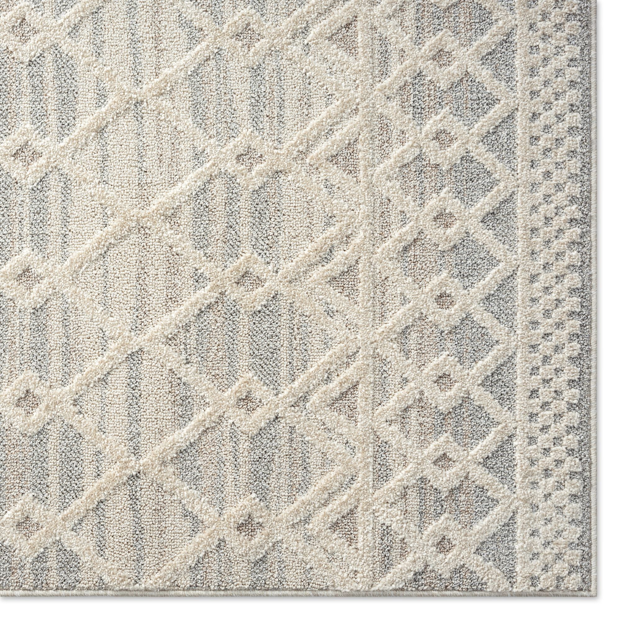 Brookstone Crescent Callisto Bohemian Diamond Link Indoor/Outdoor High Performance Area Rug, Grey/Ivory , 5'2"x7'2"