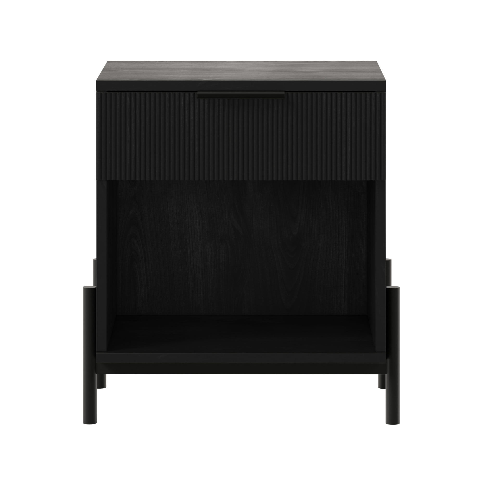 Walker Edison Modern Reeded-Front 1-Drawer Nightstand, Black