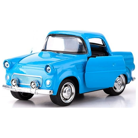 1:43 Cartoon alloy car model children's toy car model toy pull back to open the door, boy toy car (classic car blue, 2 packs)
