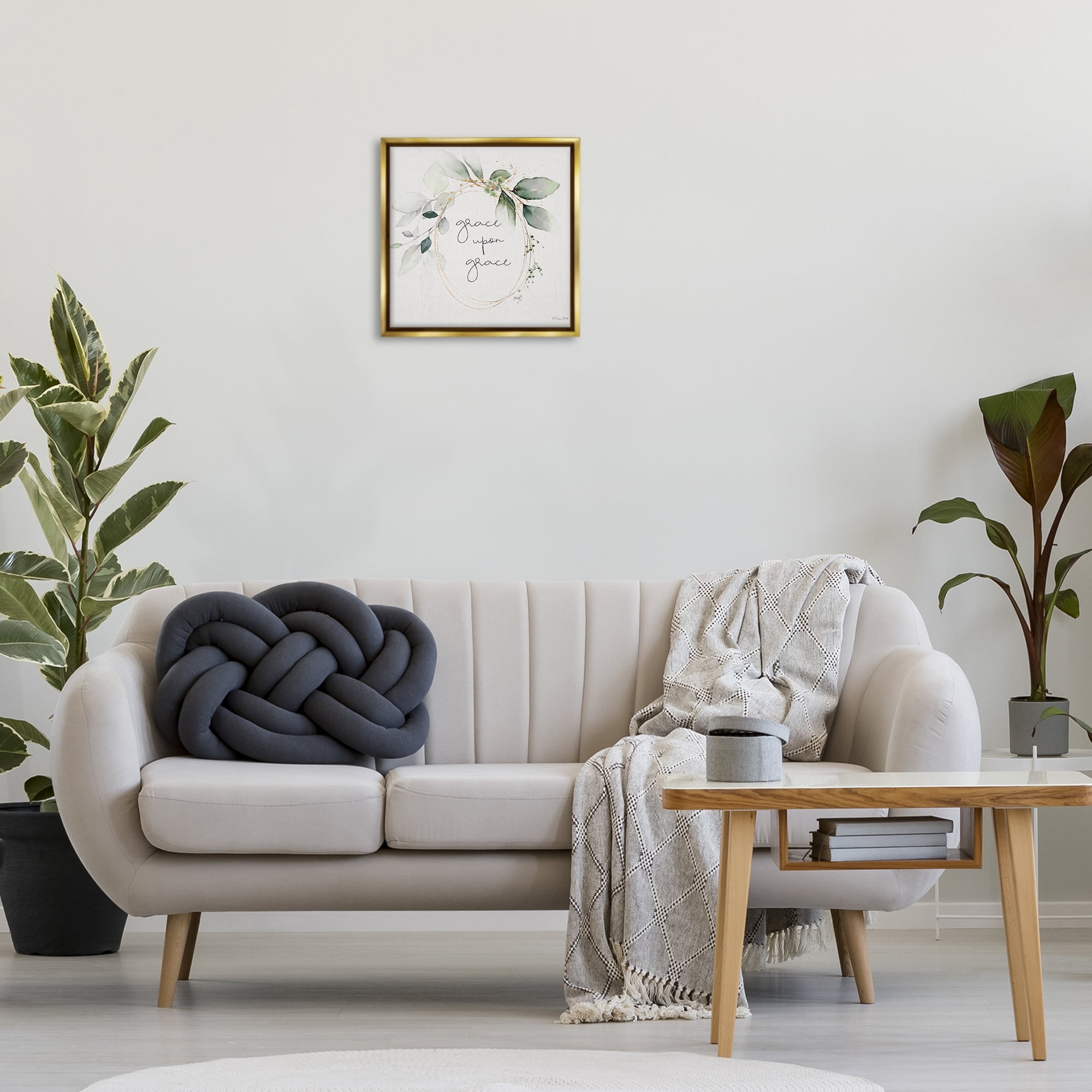 Stupell Industries Grace with Soft Leaves Botanical & Floral Painting Gold Floater Framed Canvas Art Print Wall Art, 18 x 18