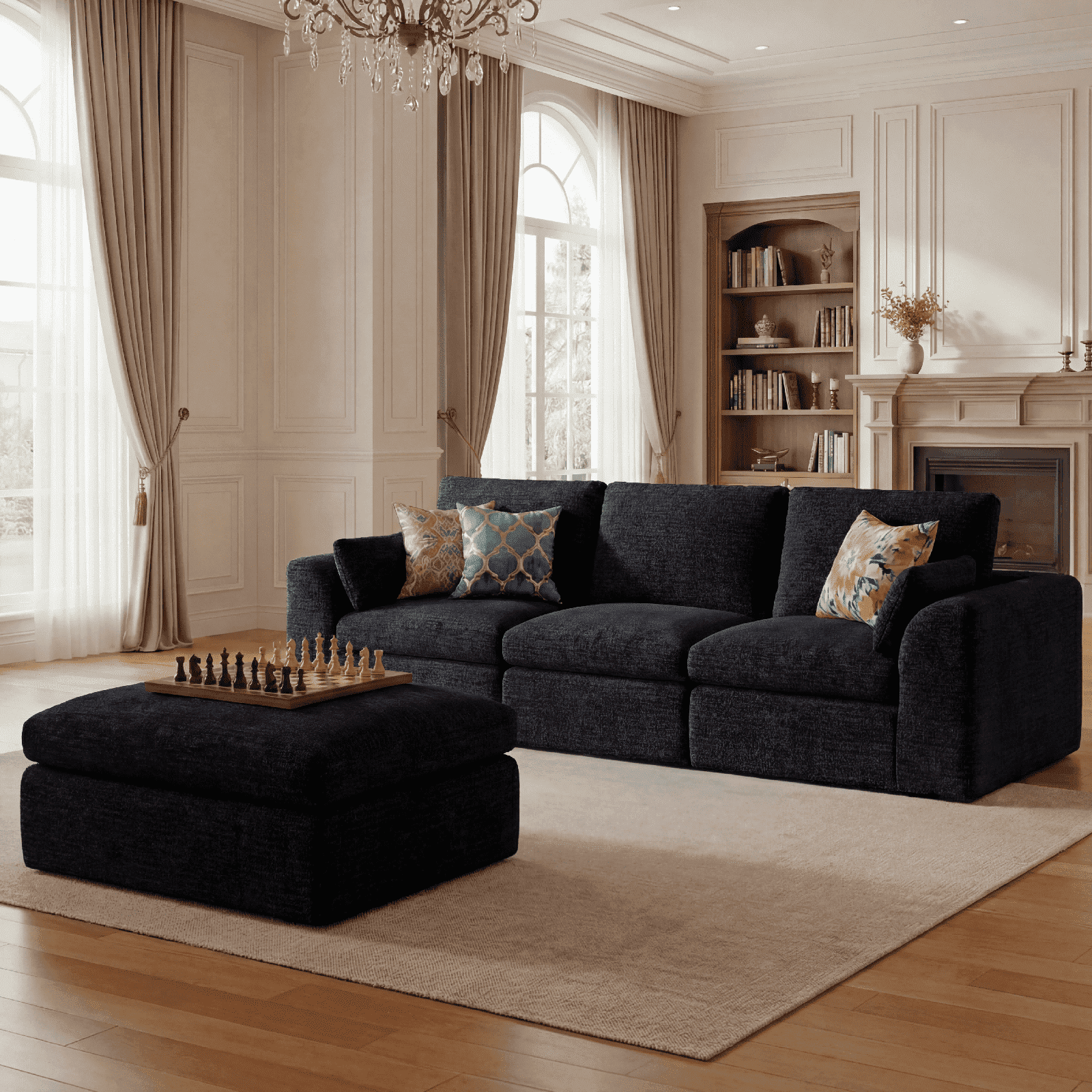 Cubente 108" Cloud Sectional Couch, Boneless Couch, L Shaped Couch with Ottoman, Chenille Modular Sofa for Living Room