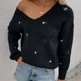 thumbnail image 2 of Lilgiuy Autumn/Winter Ladies Pullover Printed Sweater Sweater Loose Top V-Neck Sweater V-Neck Sweater, Black ,10(XL) Winter Fashion 2022, 2 of 5