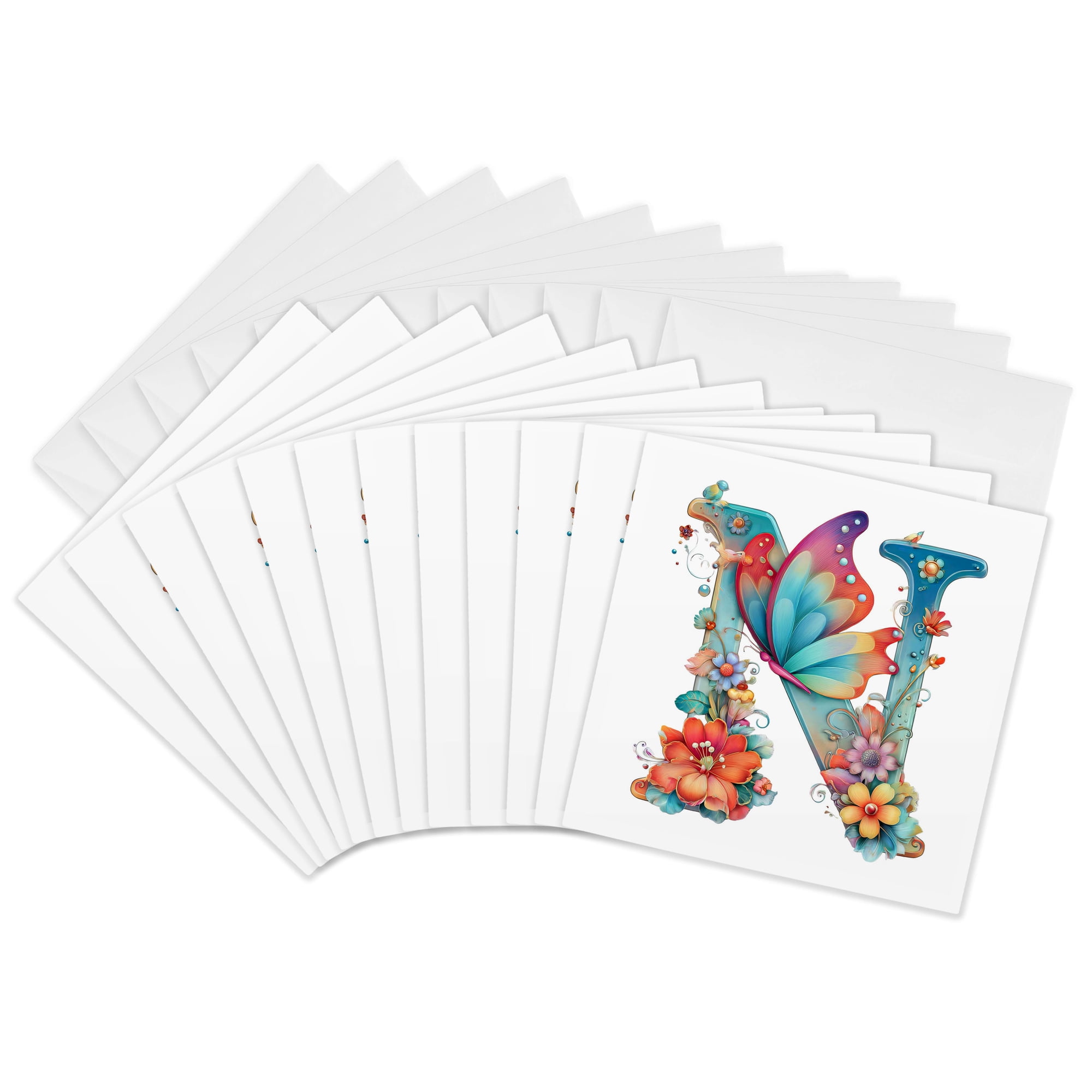 3drose Pretty Spring Monogram N 12 Greeting Cards with Envelopes
