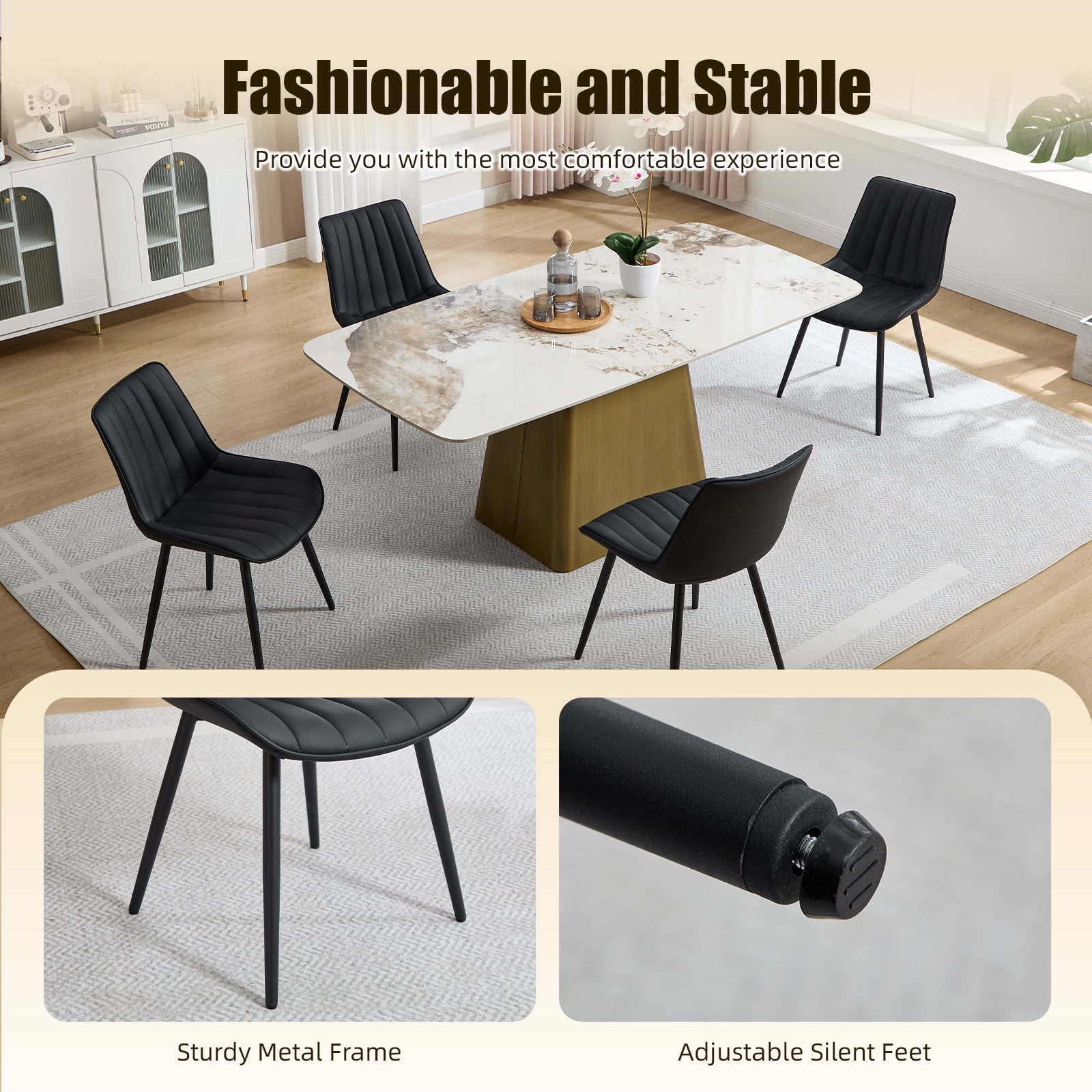 MOONMISS Dining Chairs Set of 4,Modern Style Dining Kitchen Room Upholstered Side Chairs,Black