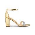 thumbnail image 3 of BLISSFUL STEP Women's Sandals Rhinestone Chunky Heel Ankle Strap Open Toe Party Shoes Gold 5.5, 3 of 7