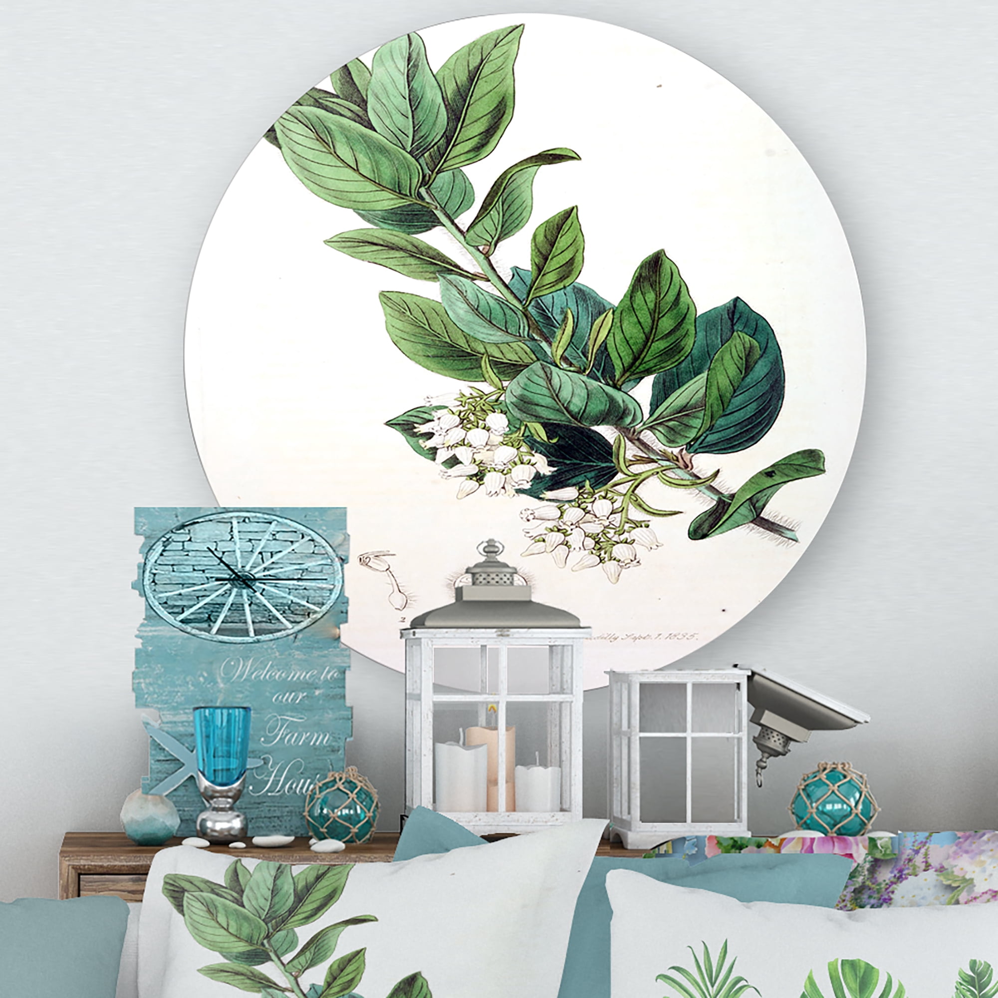 Designart 'Ancient Botanicals XX' Traditional Circle Metal Wall Art 23x23 - Disc of 23