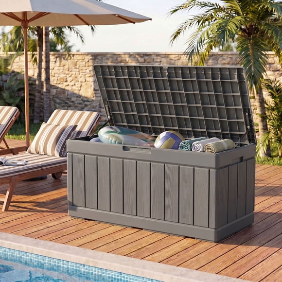Homall 82 Gallon Outdoor Storage in Resin Deck Box Lockable Deck Box, Gray