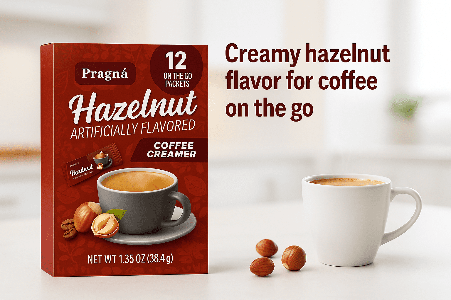 Pragna Sugar Free, Hazelnut Coffee Creamer, 12 On-The-Go Packets