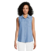 Time and Tru Women’s Chambray Sleeveless Shirt, Sizes XS-XXXL