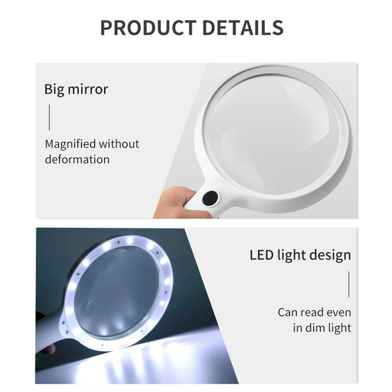 Extra Large Led Handheld Magnifying Glass With Light - Best Jumbo Size  Illuminated Reading Magnifier For Books, Newspapers, Maps, Coins,  Jewellery, H