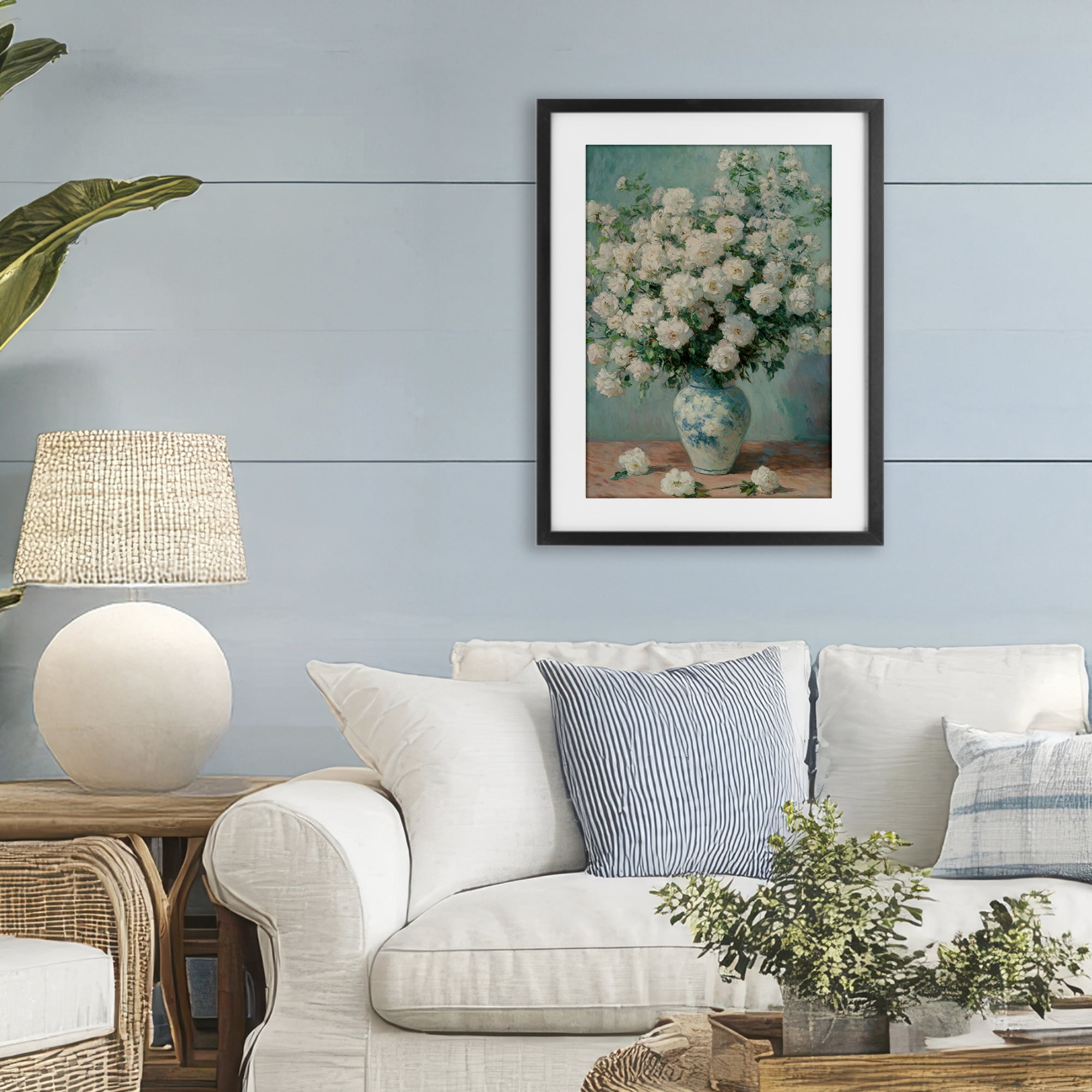 Stupell Industries Lush Bouquet of White Roses Black Framed Print Under Glass, design by Petal Prints Design