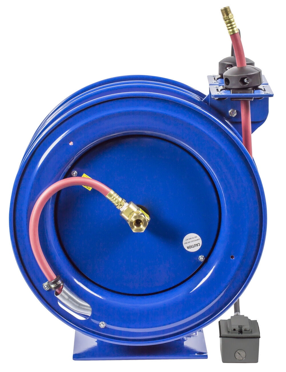 Coxreels Hose Reel Dual Purpose Spring Rewind 3/8In X 50' 300Psi Gfci Receptacle 50' Cord 12 Awg