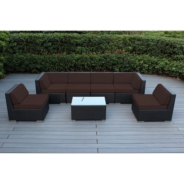 Ohana Depot Ohana Outdoor Patio 7 Piece Black Wicker Conversation Set With Cushions Walmart Com Walmart Com