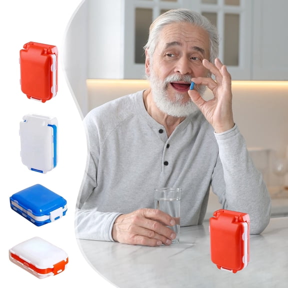 Pill Cutter and Tablet Splitter Dispenser Case, Adjustable Divider for Accurate Medication Dosing, Portable Travel Size (Orange/Blue)