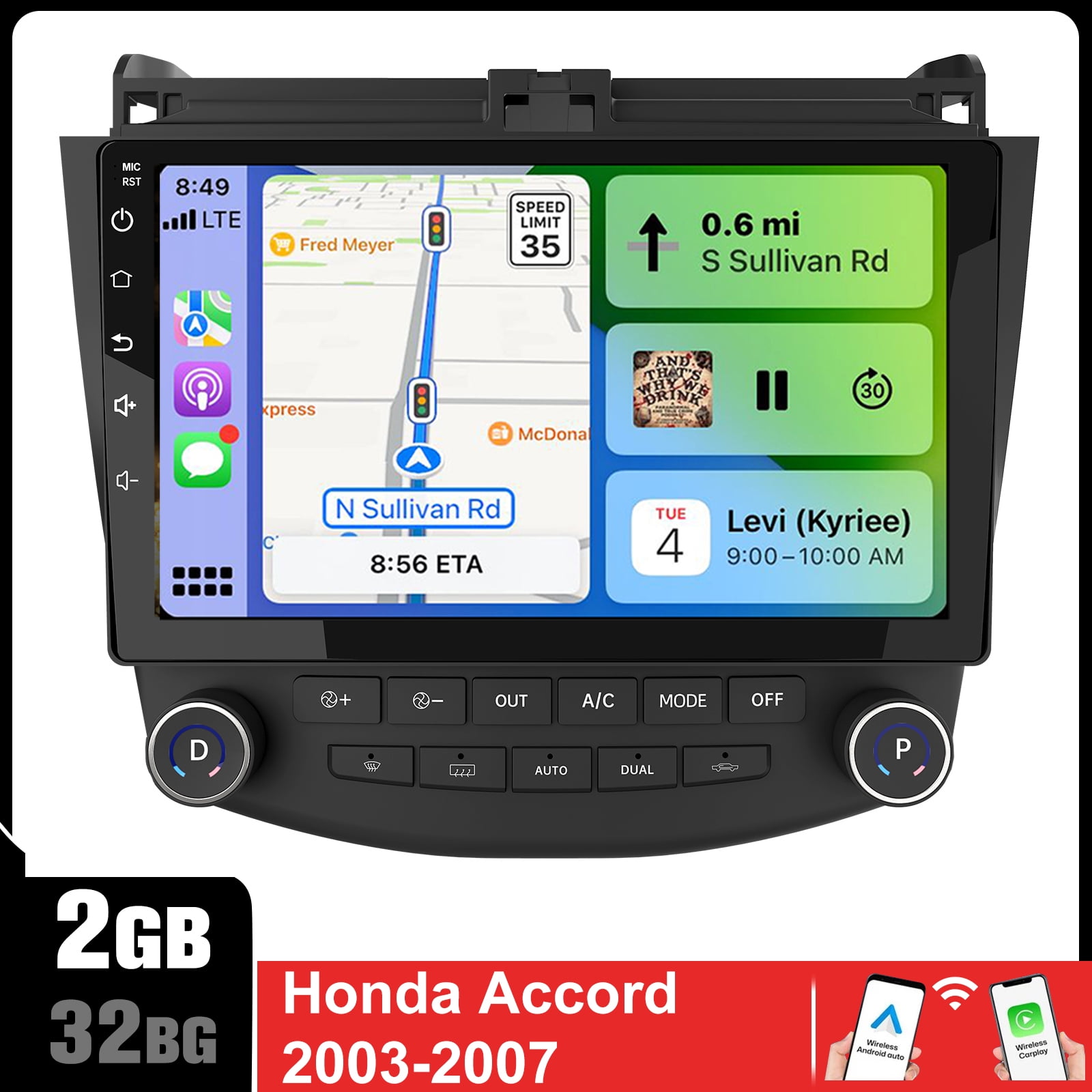 Car Stereo for Honda Accord 7th 2003-2007, Touchscreen with Wireless CarPlay & Android Auto Bluetooth WiFi and GPS Navigation
