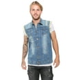 thumbnail image 2 of Men's Fashion Ripped Denim Vest Casual Sleeveless Biker Jean Jacket with Retro Lapel Design Mid Blue Large, 2 of 7