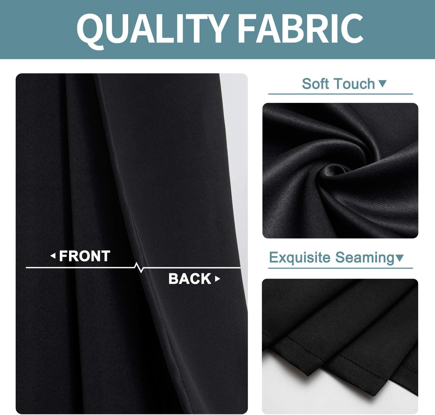 Thermal Insulated Window Curtain 100% Blackout Drapes for Bedroom Living room Closet door noise reducing 2 panels  (K68 BLACK 37" Wide X 63" Long)