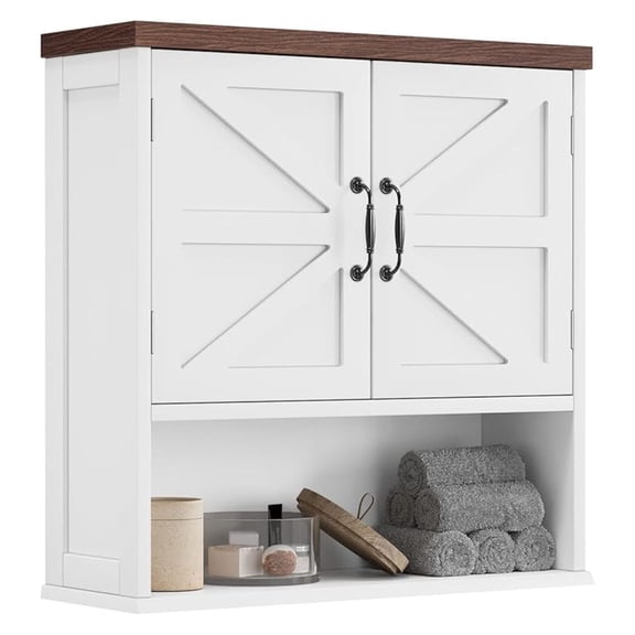 Farmhouse Bathroom Cabinet Wall Mounted, White Medicine Cabinet with Adjustable Shelf, Bathroom Cabinet for Living Room, Laundry Room