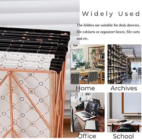 12 Pack Decorative Hanging File Folders Letter Size Rose Gold File Folder Pretty Hanging Folder Organizer for Filing Cabinet Office Home with 1/5-Cut Adjustable Tabs, 3 Black Foil Design