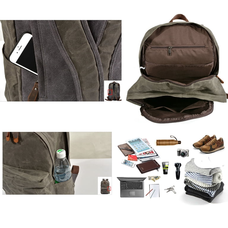 canvas leather trim backpack Men's Waxed grain leather trim Heritage Leather-Trim Canvas Backpack