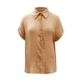 thumbnail image 5 of vigerkar Womens Summer Button Down Shirts Lapel Short Sleeve Shirt Collared Casual Comfy Blouses Tops Khaki, S, 5 of 6