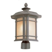 One Light Rust Tea Stained Linen Glass Post Light