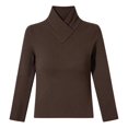 thumbnail image 4 of Vinsonshop Women's Thermal Underwear Tops Long Sleeve Overlap Mock Neck Fleece Lined Slim Fit Base Layer Winter Warm Casual Fall Clothes Coffee XXL, 4 of 9
