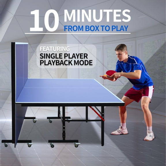 Competition Grade 8ft Foldable Table Tennis Table Set With Net 2 Paddles 3 Balls Indoor MDF Ping Pong Table With Playback Mode Easy Transport
