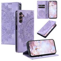 Classic Embossed Totem Wallet Case for Samsung Galaxy S25 - Durable Shockproof PU Leather, Built-in Kickstand, Card Holder, Magnetic Clasp Flip Folio Purse Cover for Galaxy S25 - Purple