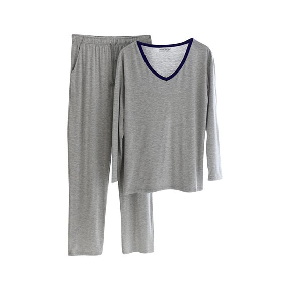 Kilaqueen Mens Pajama Set Long Sleeve V Neck Lightweight Solid Color Loungewear Comfy Elastic Drawstring Waist Loungepants with Pockets