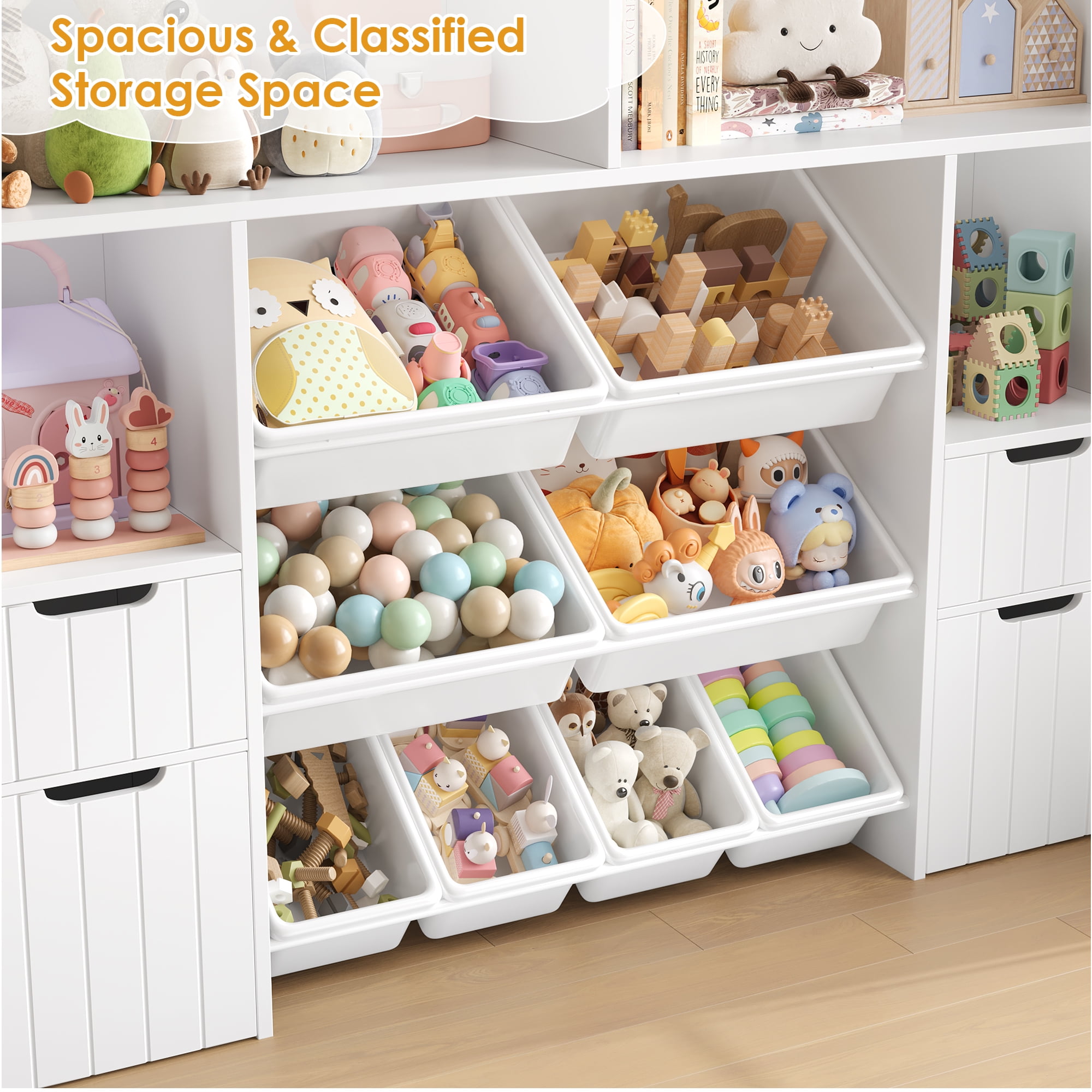 Homfa Kids Toy Storage Organizer with Removable Bin, Kids Bookshelf and Bookcase Toy Box with Drawers for Playroom, Classroom, White