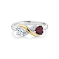 thumbnail image 3 of Gem Stone King 2 Tone 925 Sterling Silver and 10K Yellow Gold Red Rhodolite Garnet and White Moissanite Heart Shape Ring for Women (1.01 Cttw, Gemstone Birthstone, Available in Size 5, 6, 7, 8, 9), 3 of 7
