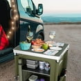 thumbnail image 5 of Eagle Peak Outdoor Camping Pop Up Folding Table with Large 3-Tier Storage Organizer and Side Pockets, Easy Set Up Portable Lightweight Aluminum Camping Kitchen, Green, 5 of 8
