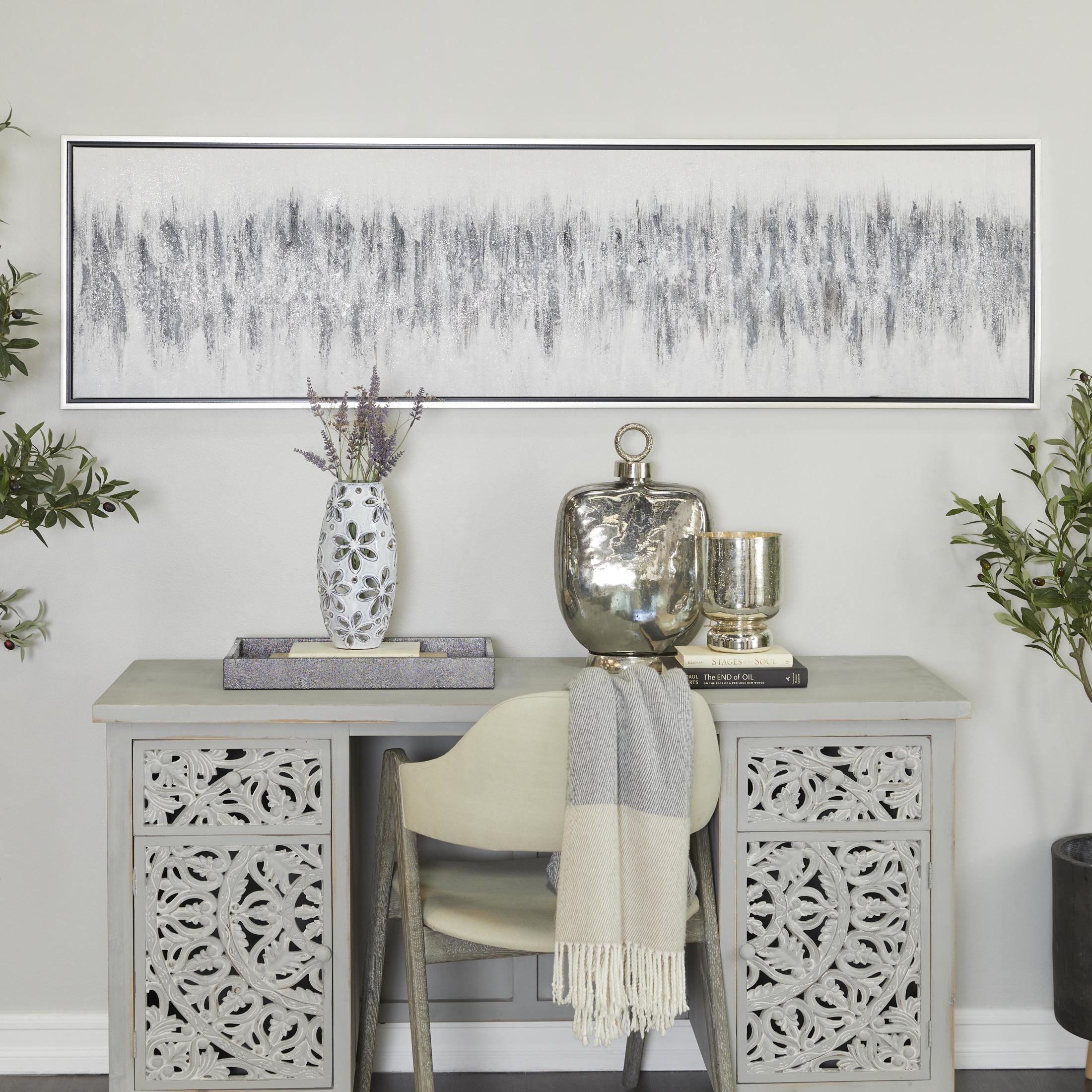 71" x 20" Abstract Framed Wall Art with Silver Frame, by DecMode