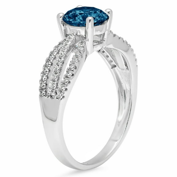 1.27 ct Round Cut Natural London Blue Topaz Solitaire with Accents Engagement Ring for Women in 18K White Gold
