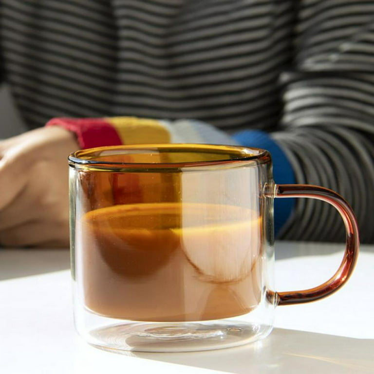 Multi-colors Glass Coffee Mug with Handle, Double Wall Glass Coffee Cups, Coffee Glasses Cups for Cappuccino Latte Espresso Americano 250ml, Blue