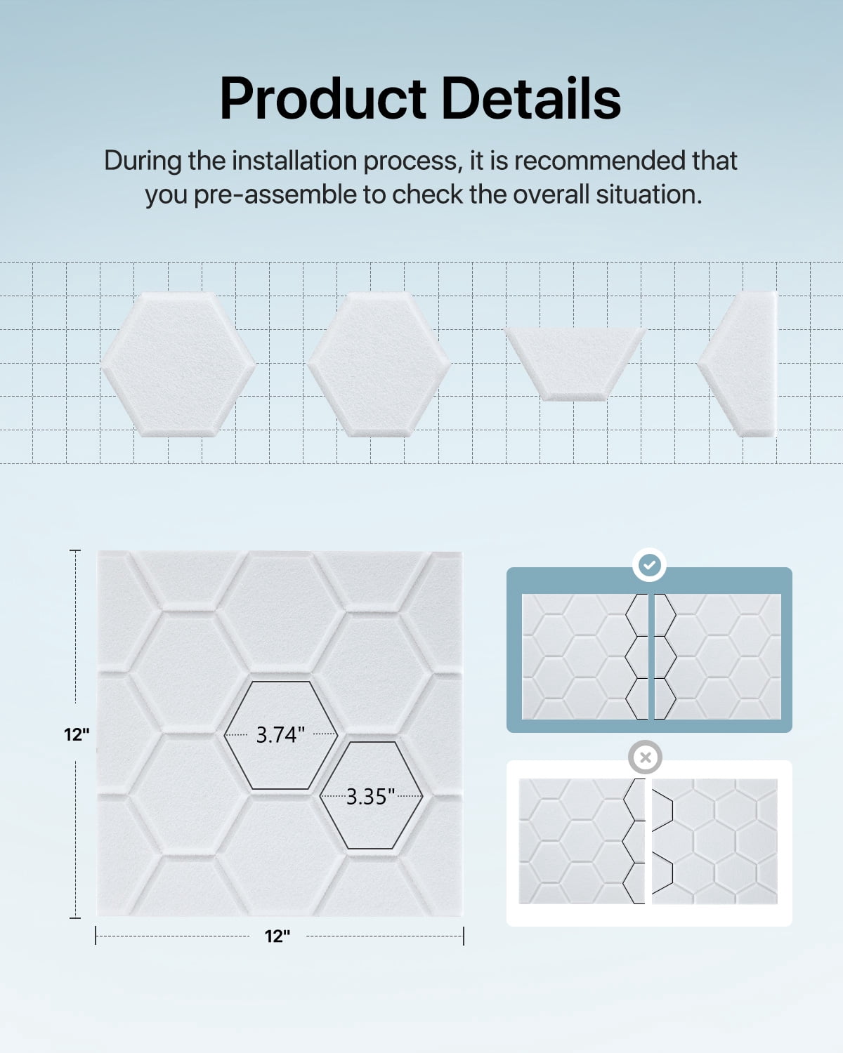 Soundsbay Sound Proofing Panels Self-Adhesive, 12 Pack Honeycomb Acoustic Wall Panels for Door, Ceiling, 12" X 12" X 0.4"