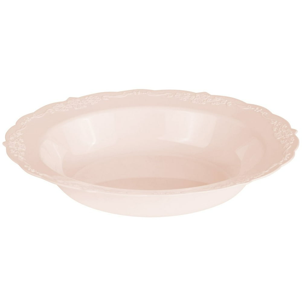 1 Set, Embossed Vintage Plastic Soup Bowl 7.5" (10/Pack) Blush Pink