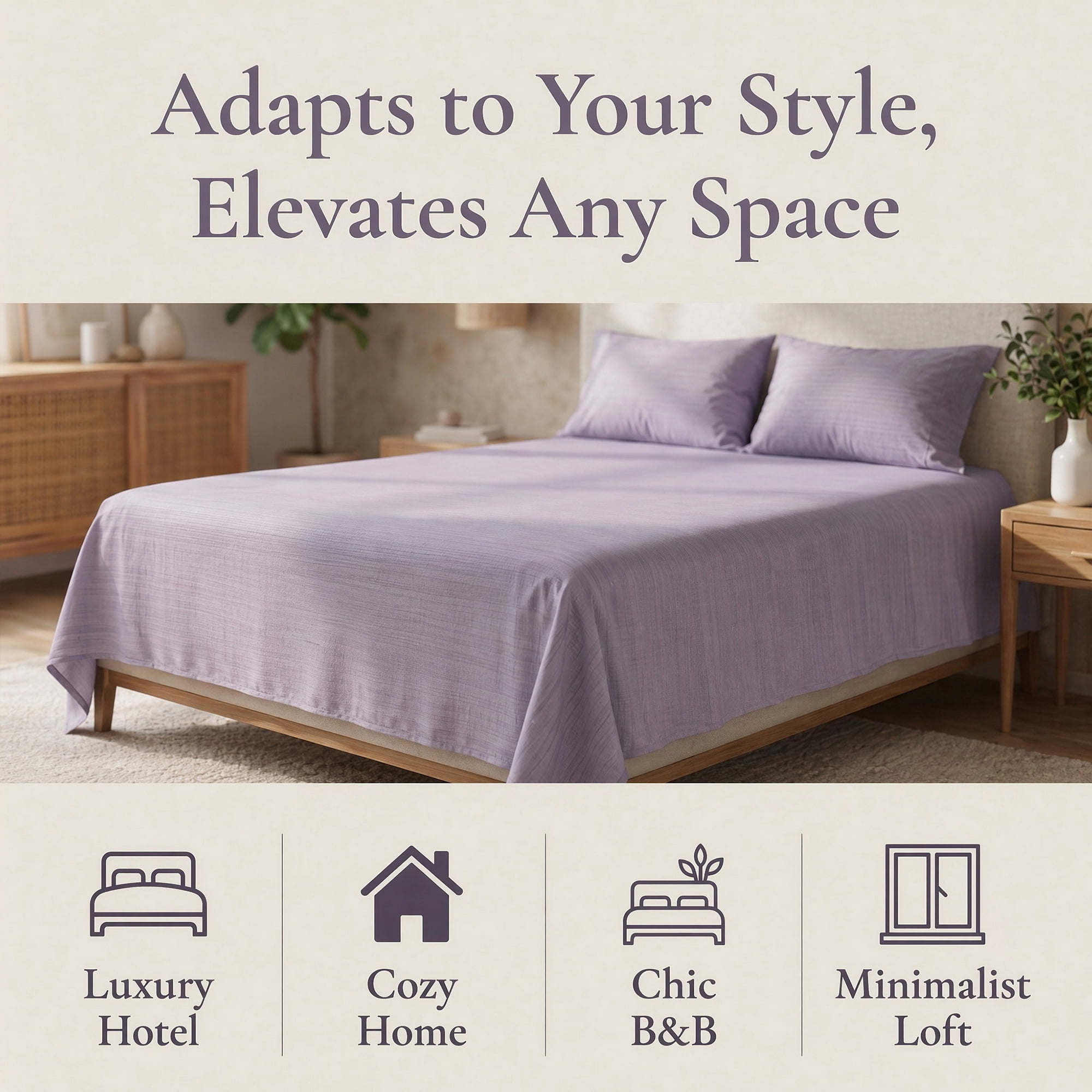 Unique Bargains Double Gauze Bed Sheet Soft Fitted Sheet Use Light Purple 91"x96"